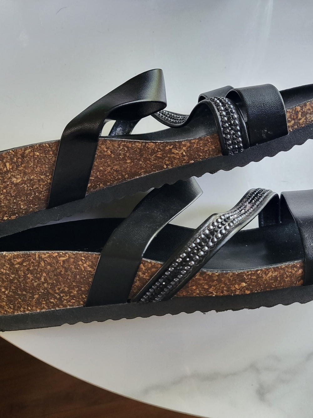 ITALIAN SHOEMAKERS Black Cork-Platform Women's Sandals with Beaded Strap